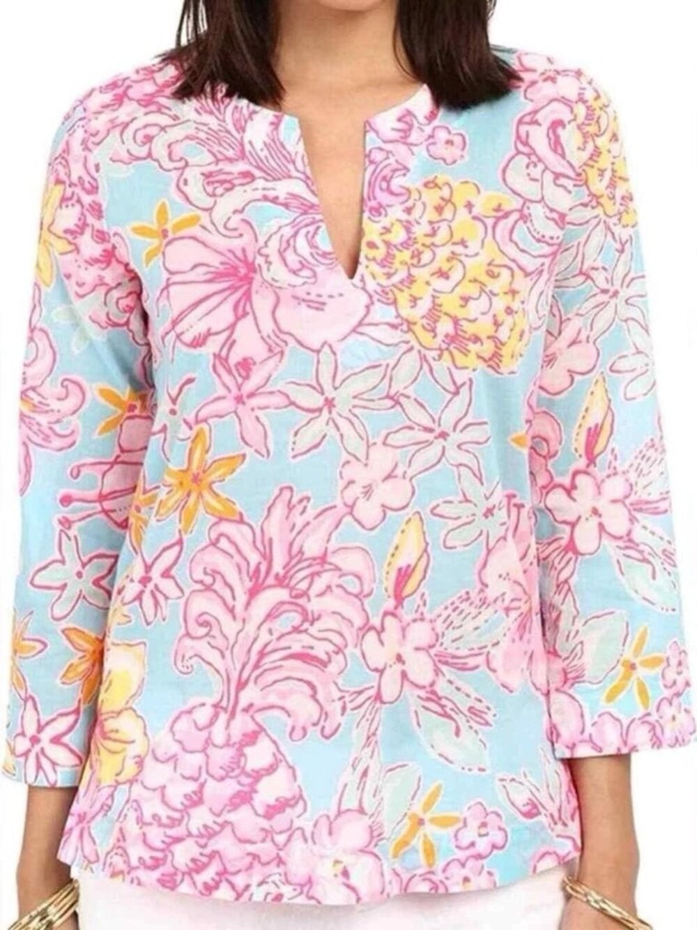 Lilly Pulitzer Amelia Island Tunic Top Lolita Breakwater Blue size S pink 0069